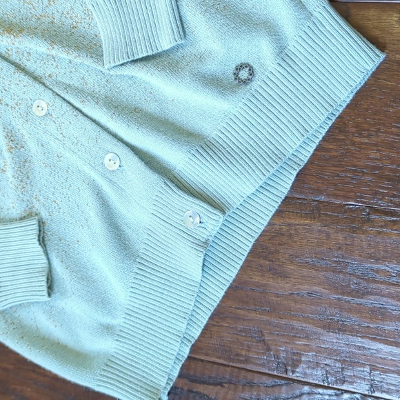 ANTHRO I Light Blue & Ombre Metallic Knit Details Cardigan Sweater by NUMPH, XS - Picture 6 of 14